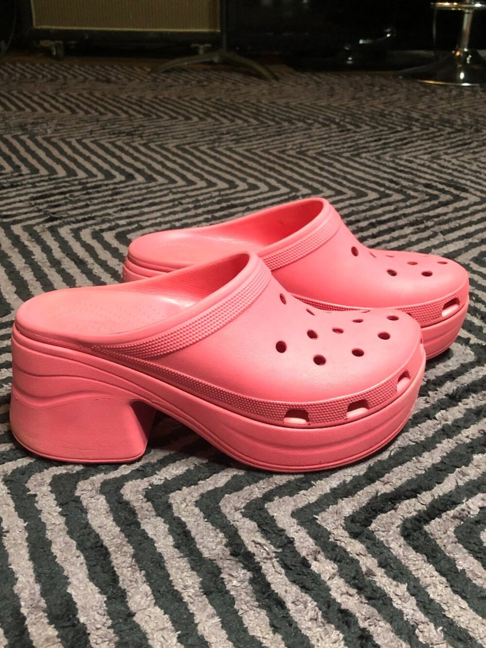 CROCS Siren Clog Heel Platform Sandals Fun Coral Pink Women's 14 /Men's 12
